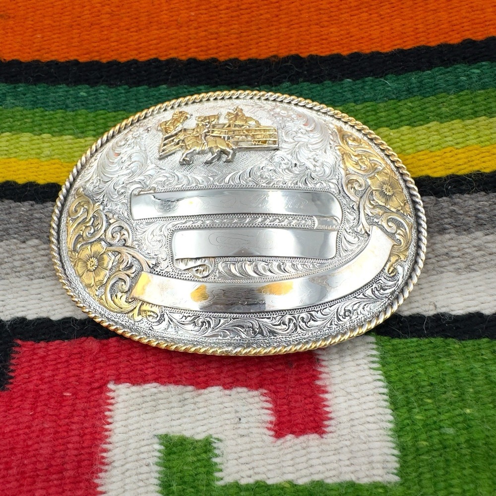 VTG Award Design Medals Oval German Silver Western Trophy Belt Buckle Inscribed